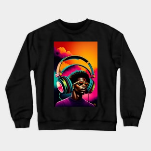 Black man listen to music graphic design artwork Crewneck Sweatshirt